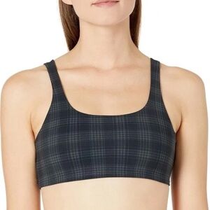 ALO Yoga Occasion Sports Bra | Black & Gray Plaid | Scoop Back | Size Medium